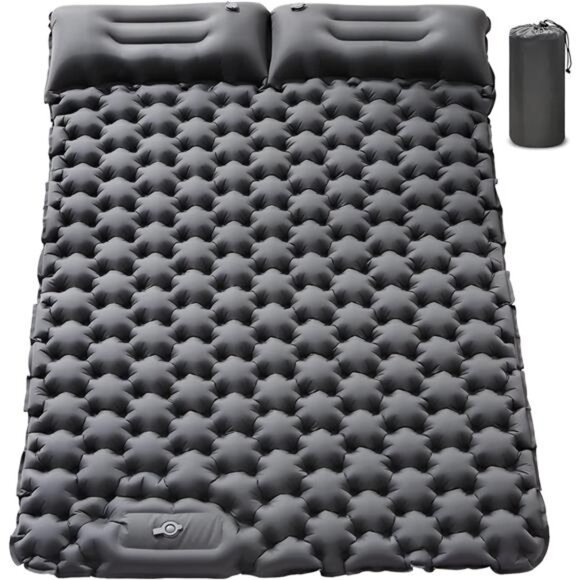 Sleeping Pad 2 Person with Pillow Built-in Foot Pump Camping Sleeping Mat, Gray - Picture 1 of 8
